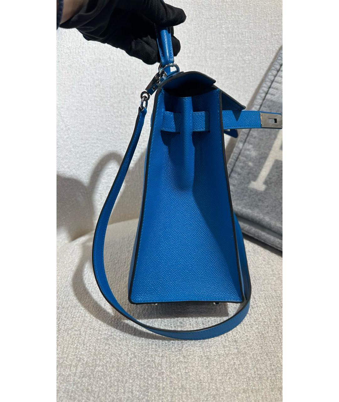 HERMES Синяя кожаная сумка с короткими ручками, фото 2