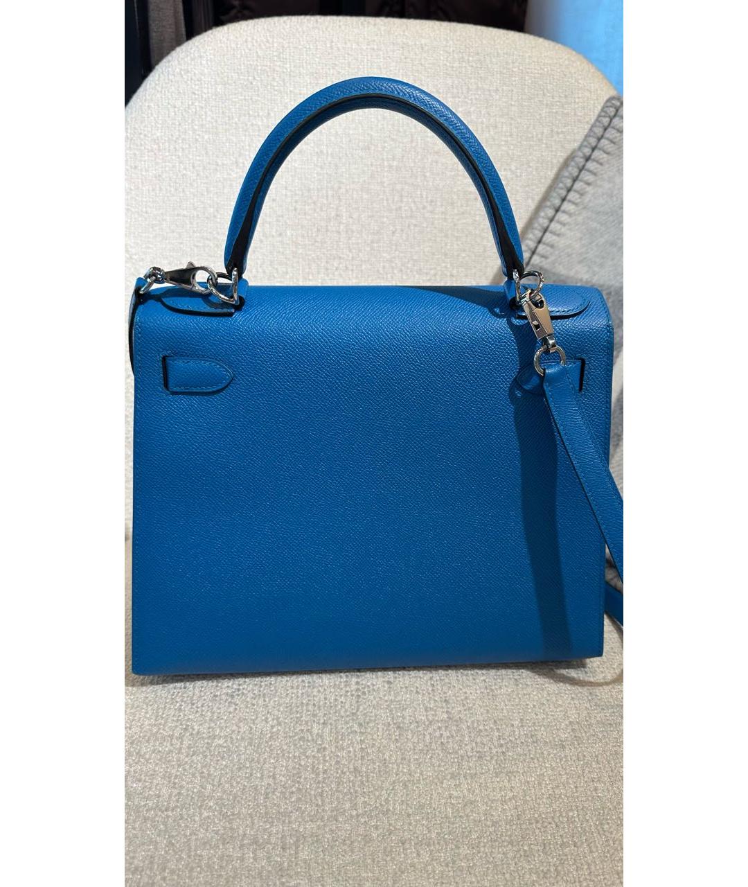 HERMES Синяя кожаная сумка с короткими ручками, фото 3