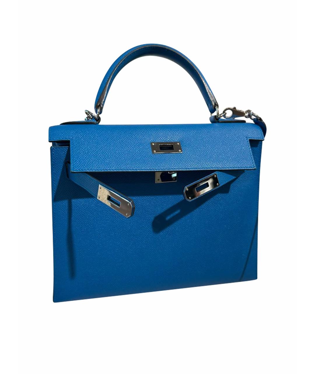 HERMES Синяя кожаная сумка с короткими ручками, фото 1