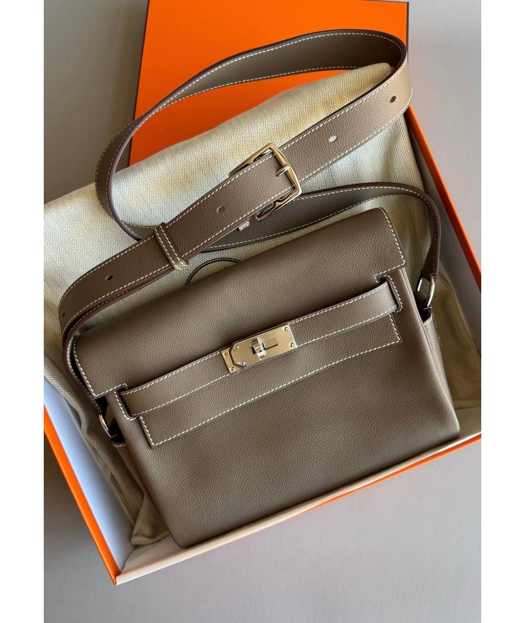 HERMES Хаки кожаная сумка на плечо, фото 2