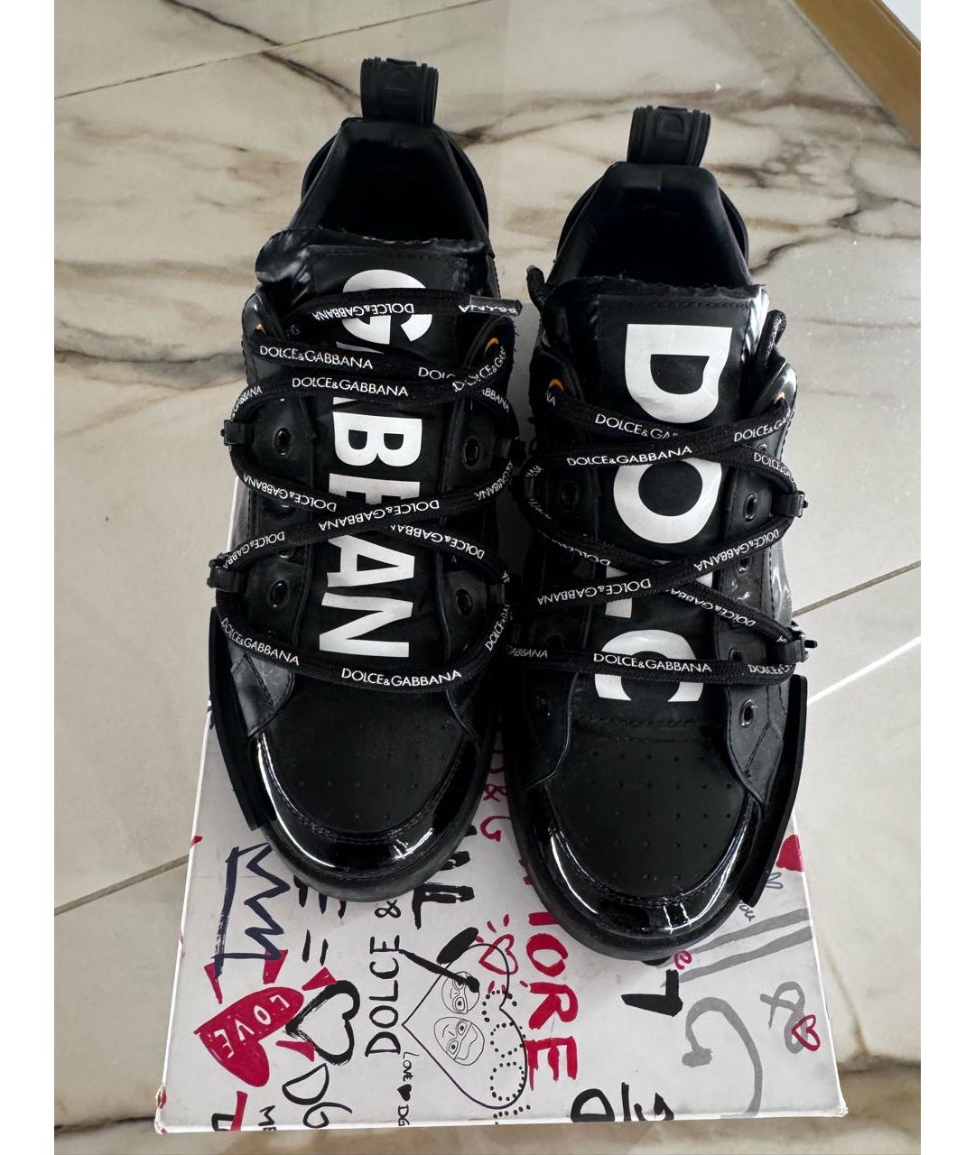 DOLCE&GABBANA Черные кожаные низкие кроссовки / кеды, фото 4