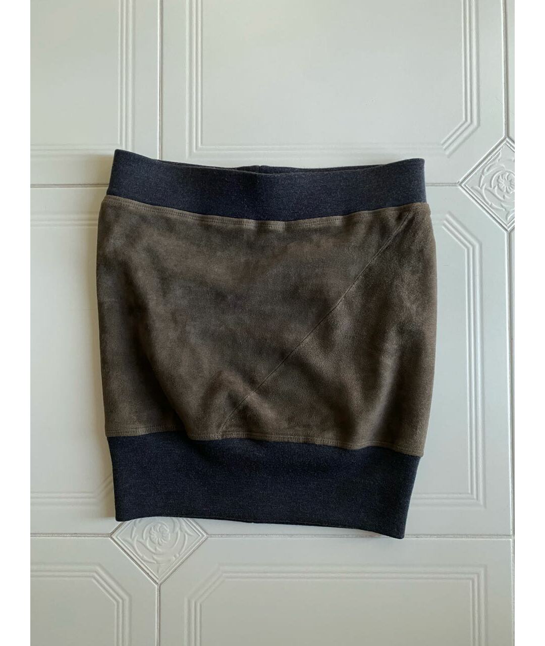 BRUNELLO CUCINELLI Коричневая замшевая юбка мини, фото 7