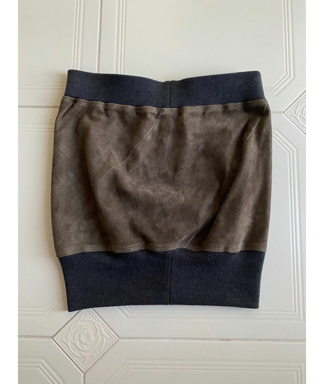 BRUNELLO CUCINELLI Коричневая замшевая юбка мини, фото 2