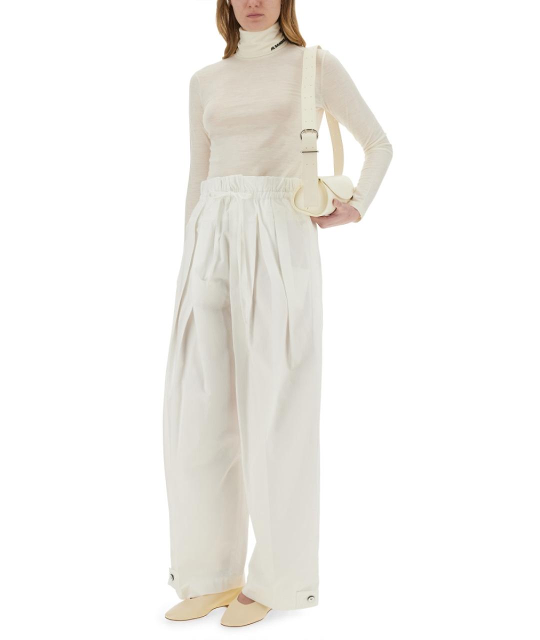 JIL SANDER Белые хлопковые брюки широкие, фото 2