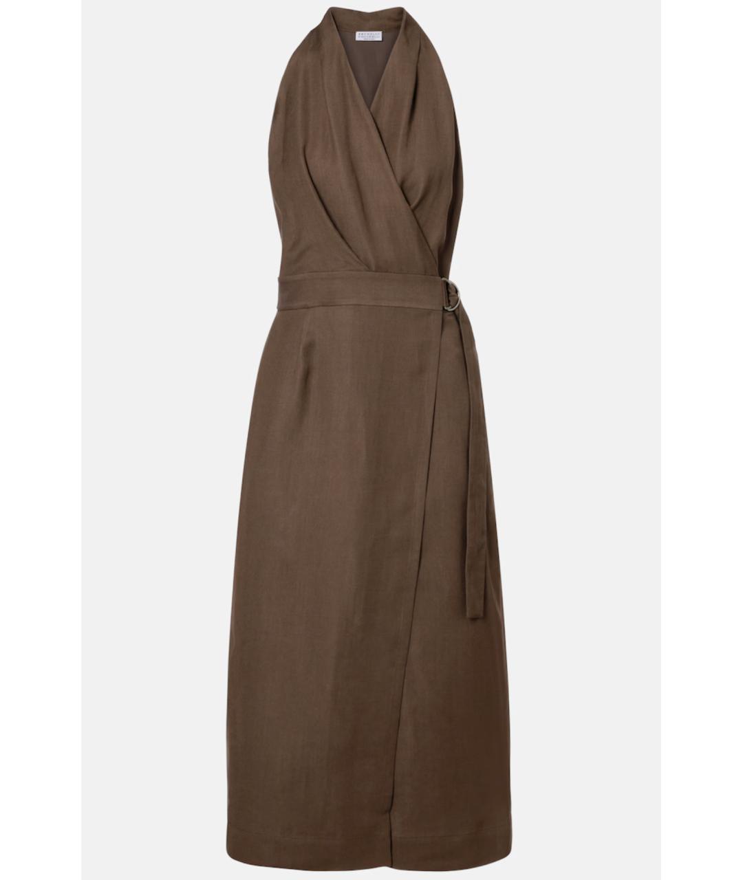 BRUNELLO CUCINELLI Коричневое вискозное повседневное платье, фото 6