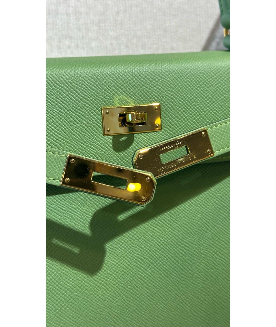 HERMES Салатовая кожаная сумка с короткими ручками, фото 5