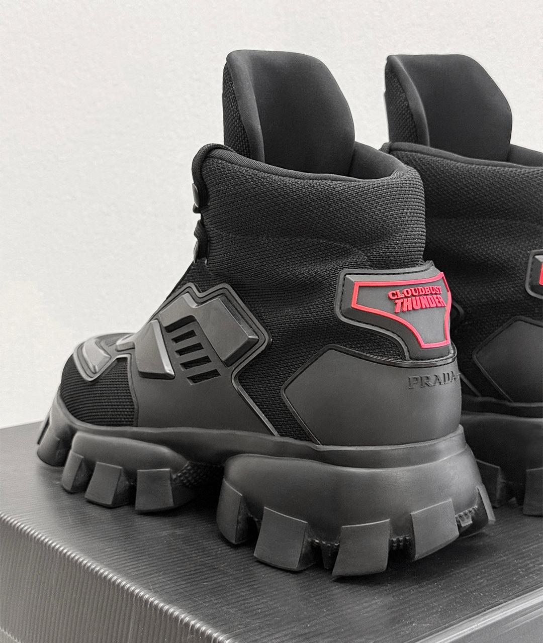 PRADA Черные синтетические высокие кроссовки / кеды, фото 6