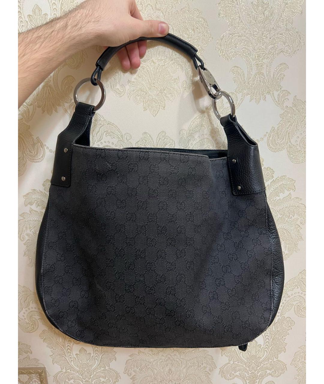 GUCCI Антрацитовая тканевая сумка с короткими ручками, фото 5