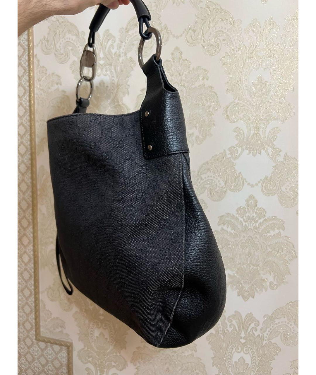 GUCCI Антрацитовая тканевая сумка с короткими ручками, фото 2