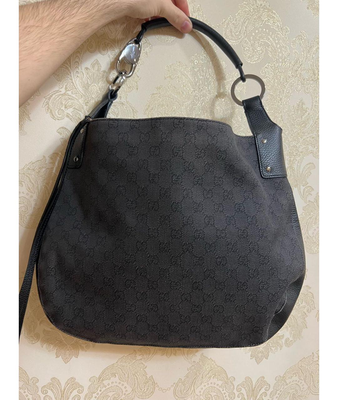 GUCCI Антрацитовая тканевая сумка с короткими ручками, фото 3