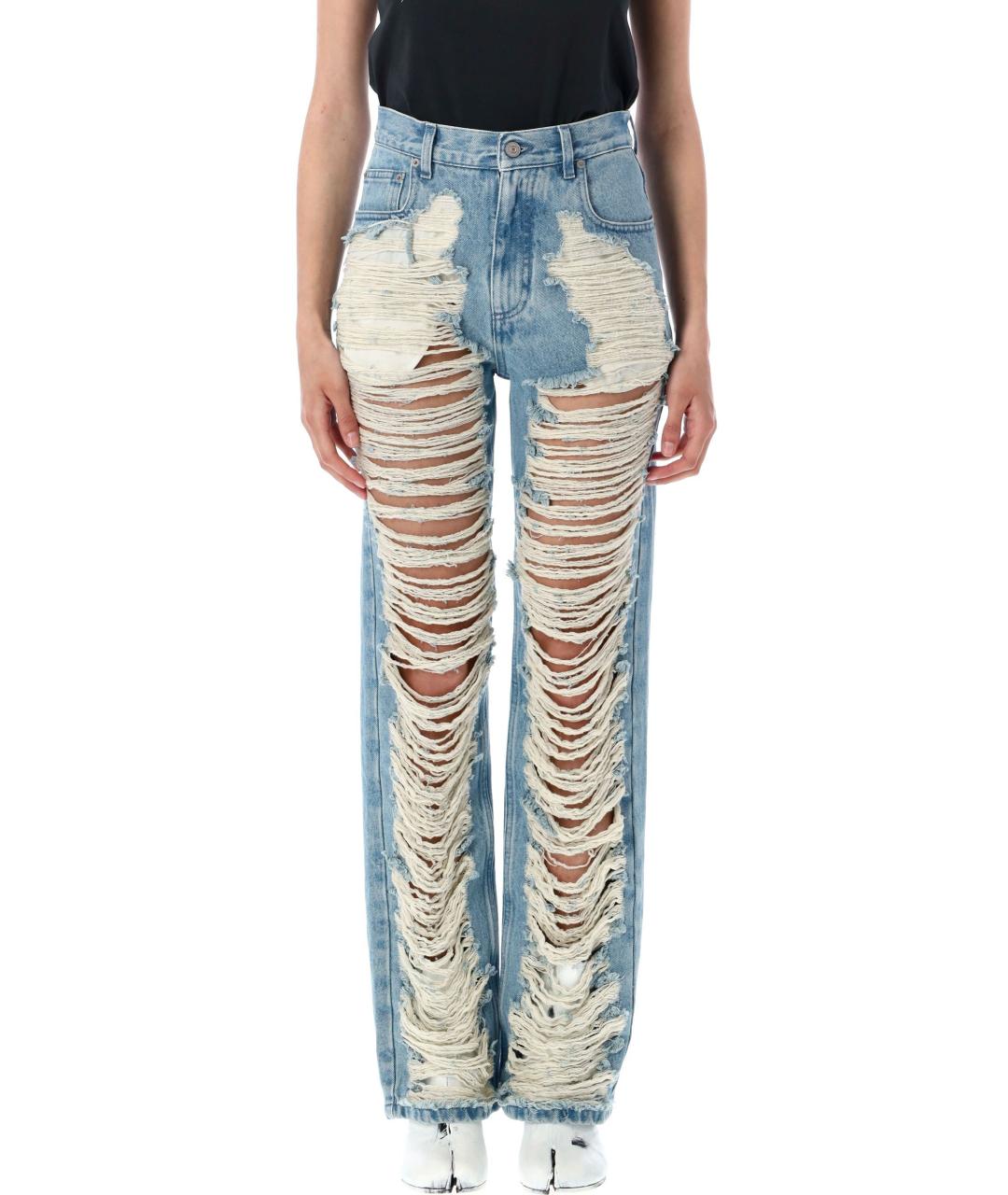 MM6 MAISON MARGIELA Синие хлопковые прямые джинсы, фото 2