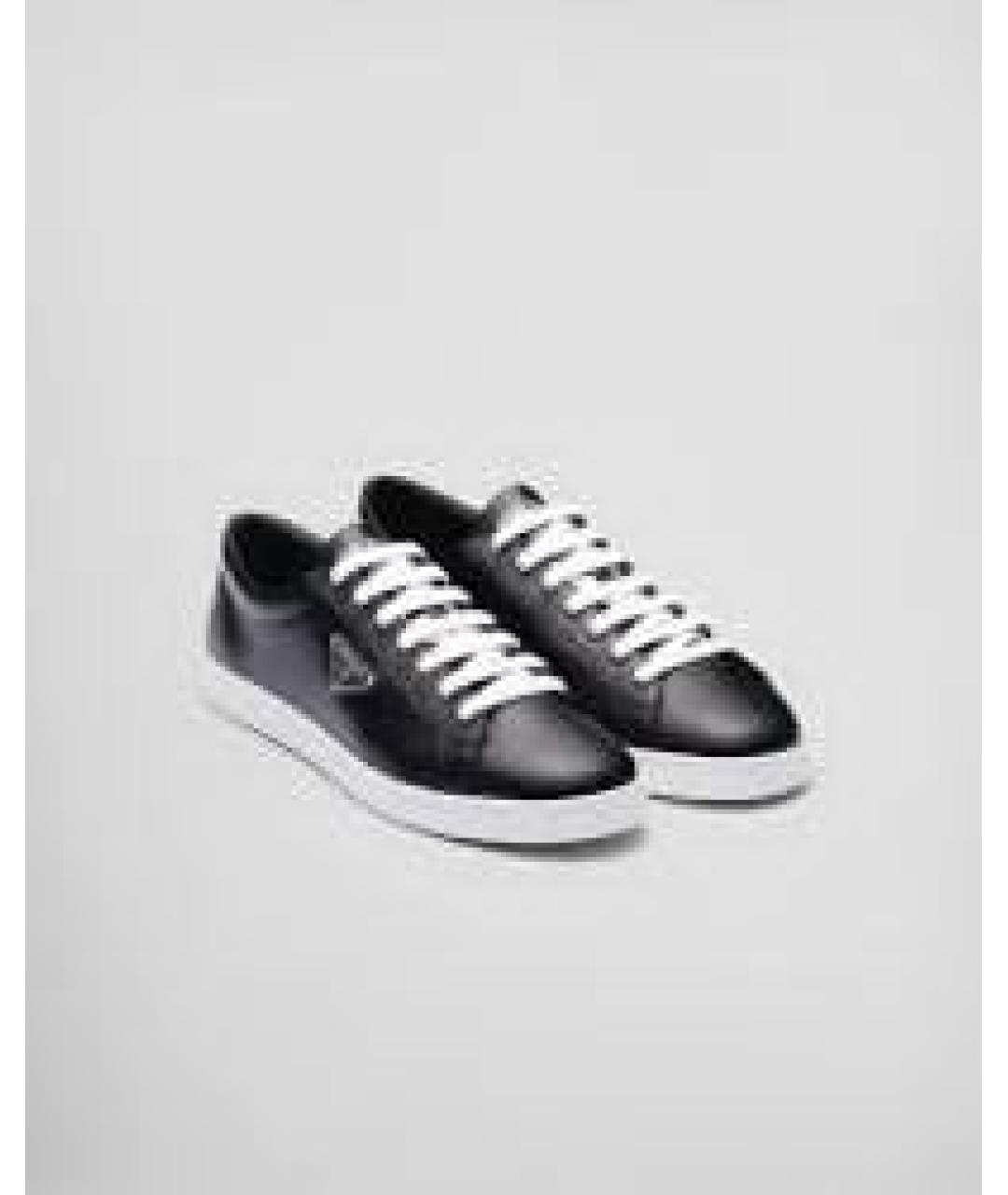 PRADA Черные кожаные низкие кроссовки / кеды, фото 2