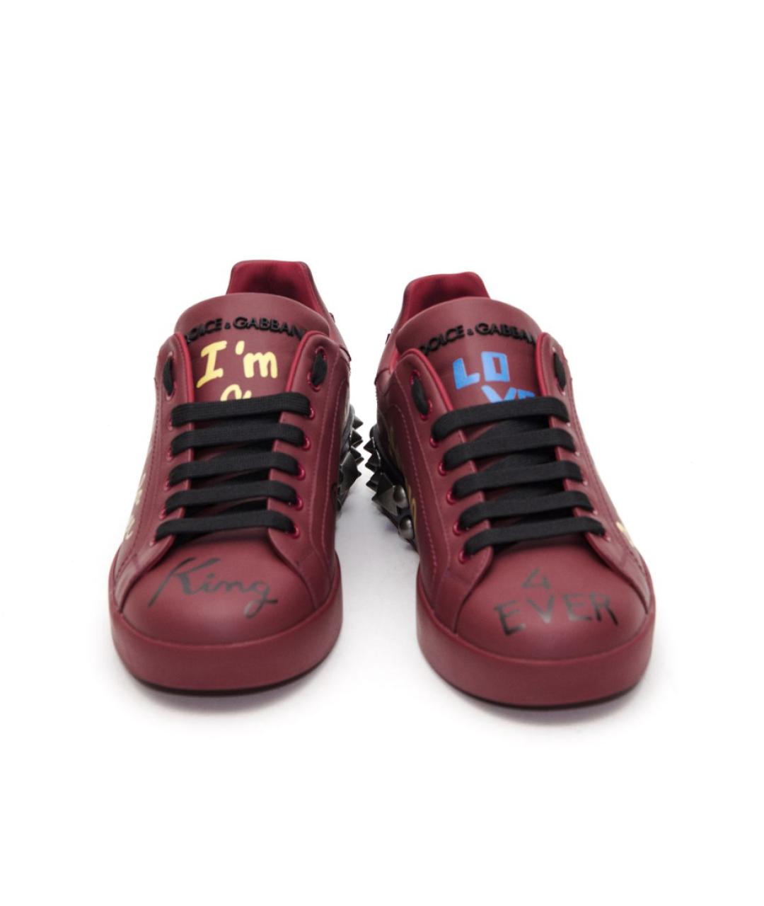 DOLCE&GABBANA Бордовые кожаные низкие кроссовки / кеды, фото 2