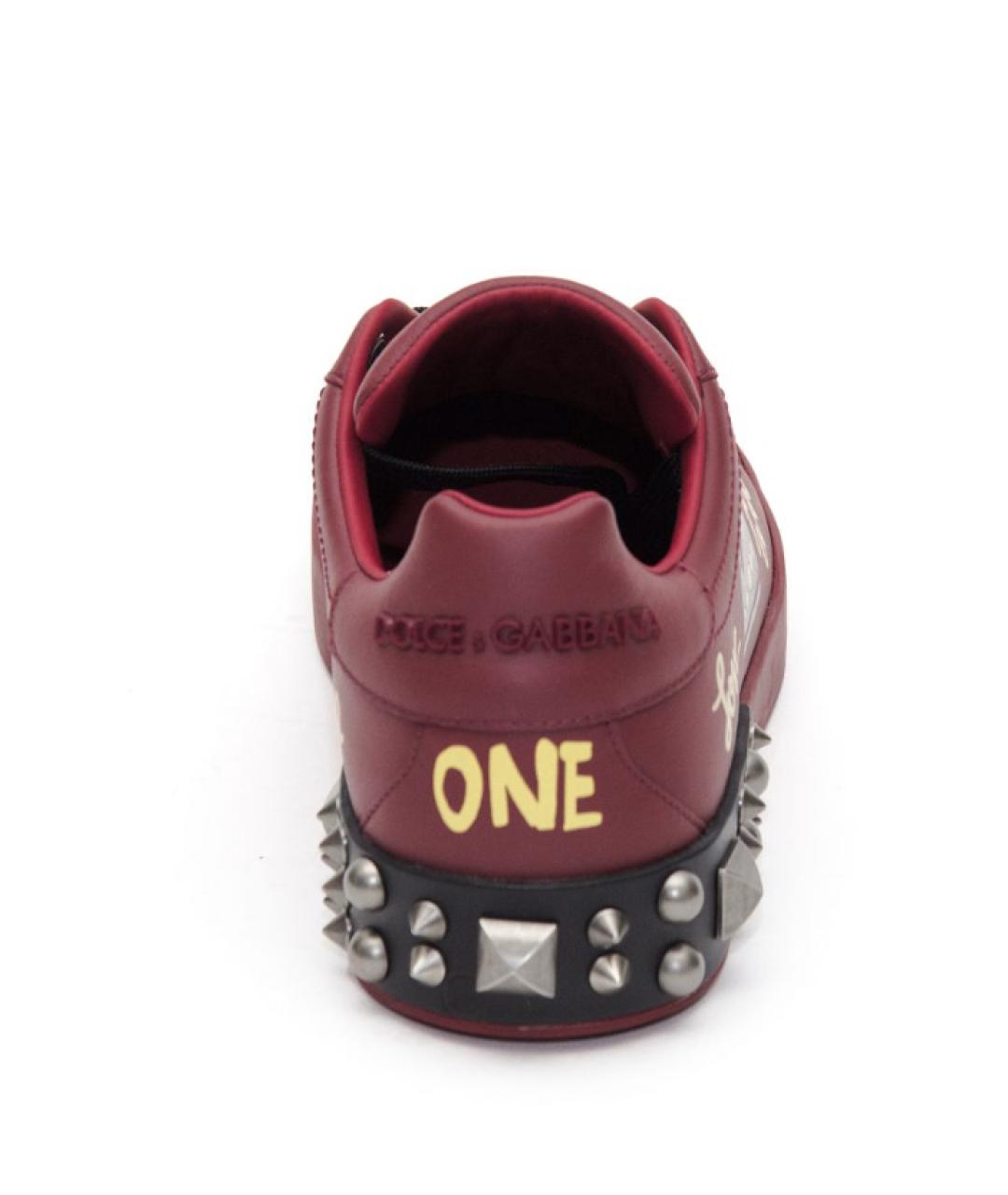 DOLCE&GABBANA Бордовые кожаные низкие кроссовки / кеды, фото 3