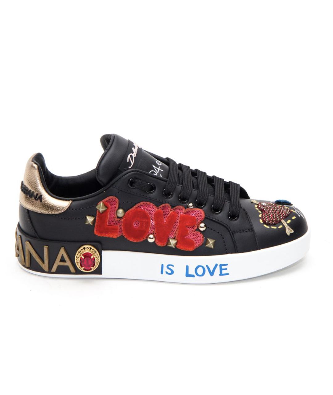 DOLCE&GABBANA Черные кожаные кеды, фото 1