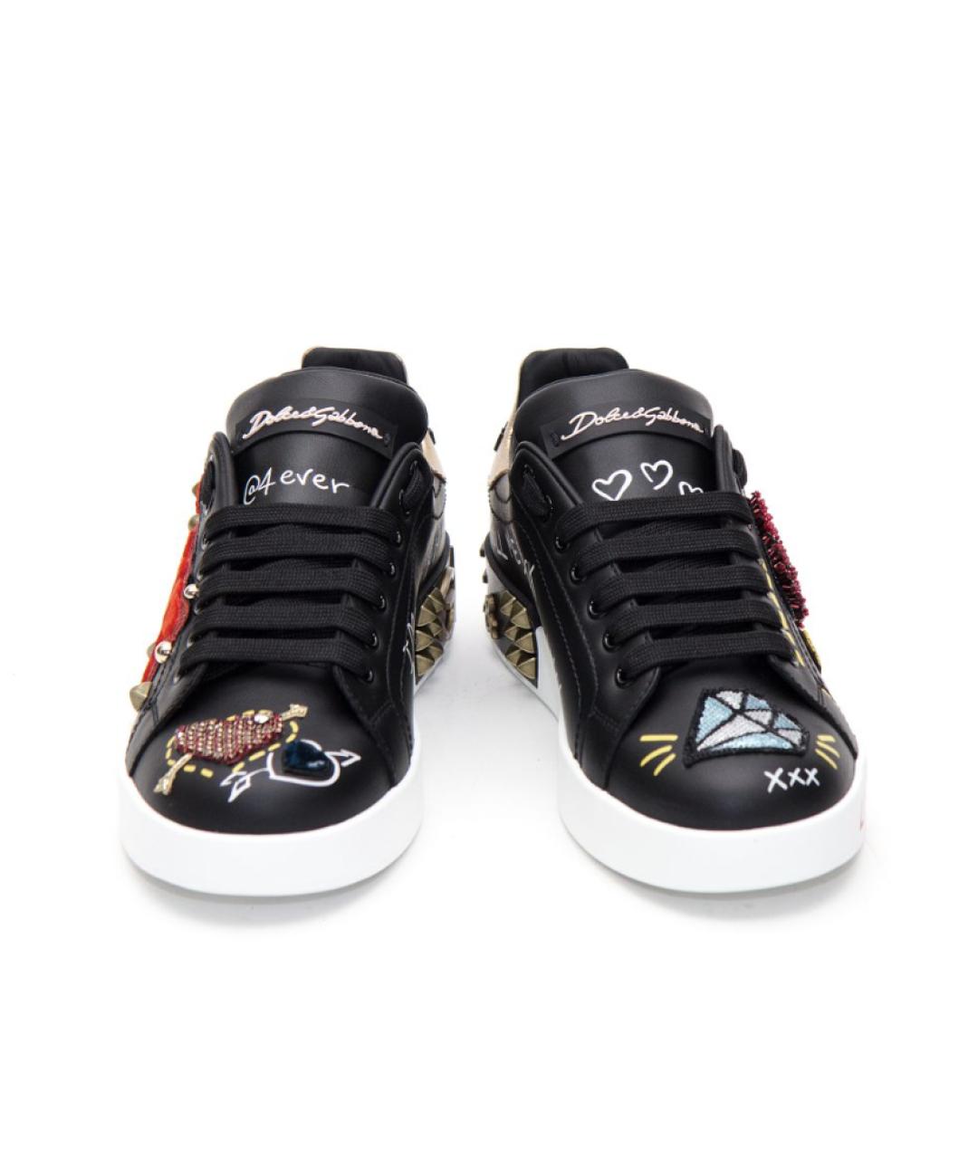 DOLCE&GABBANA Черные кожаные кеды, фото 4