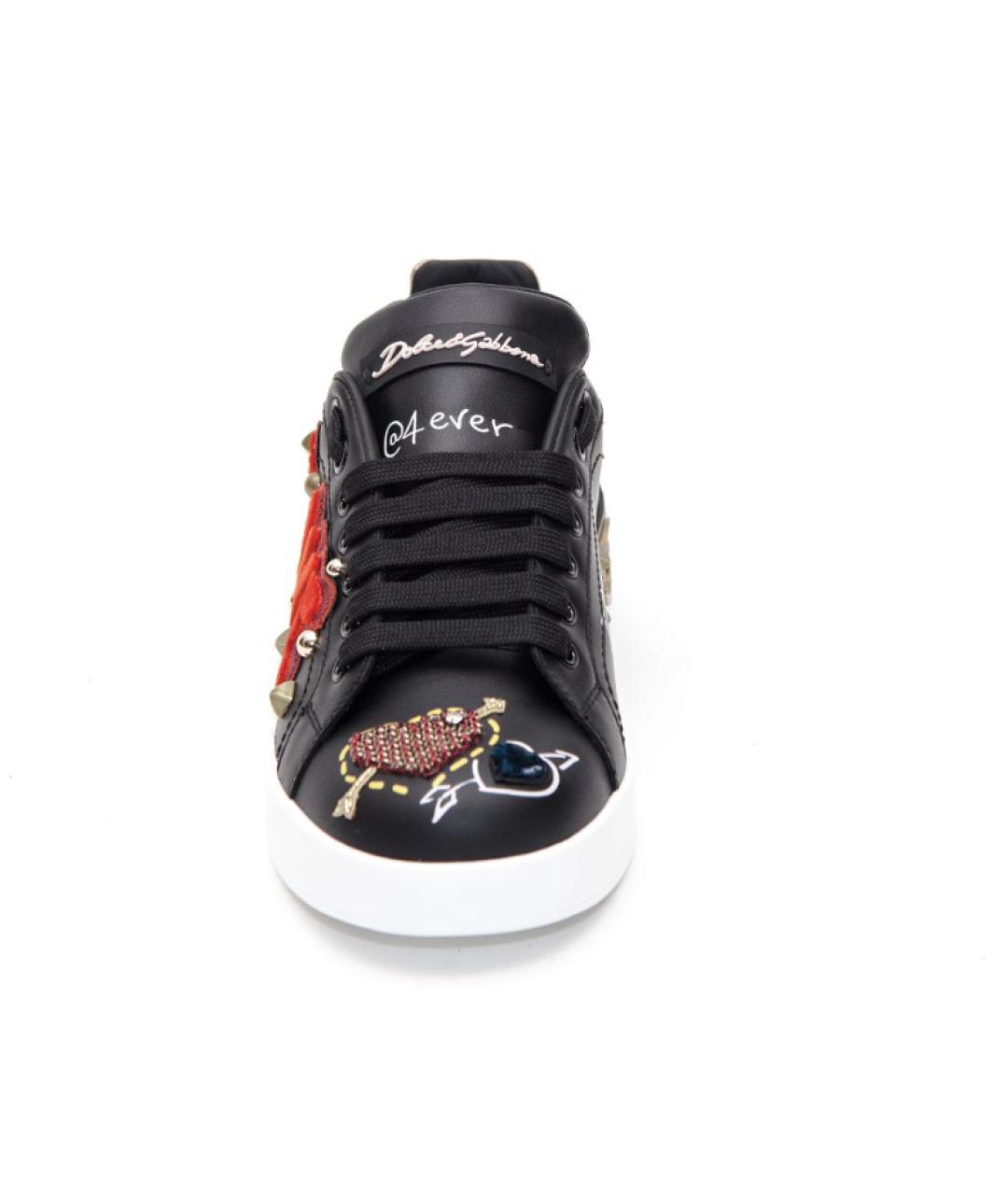 DOLCE&GABBANA Черные кожаные кеды, фото 2