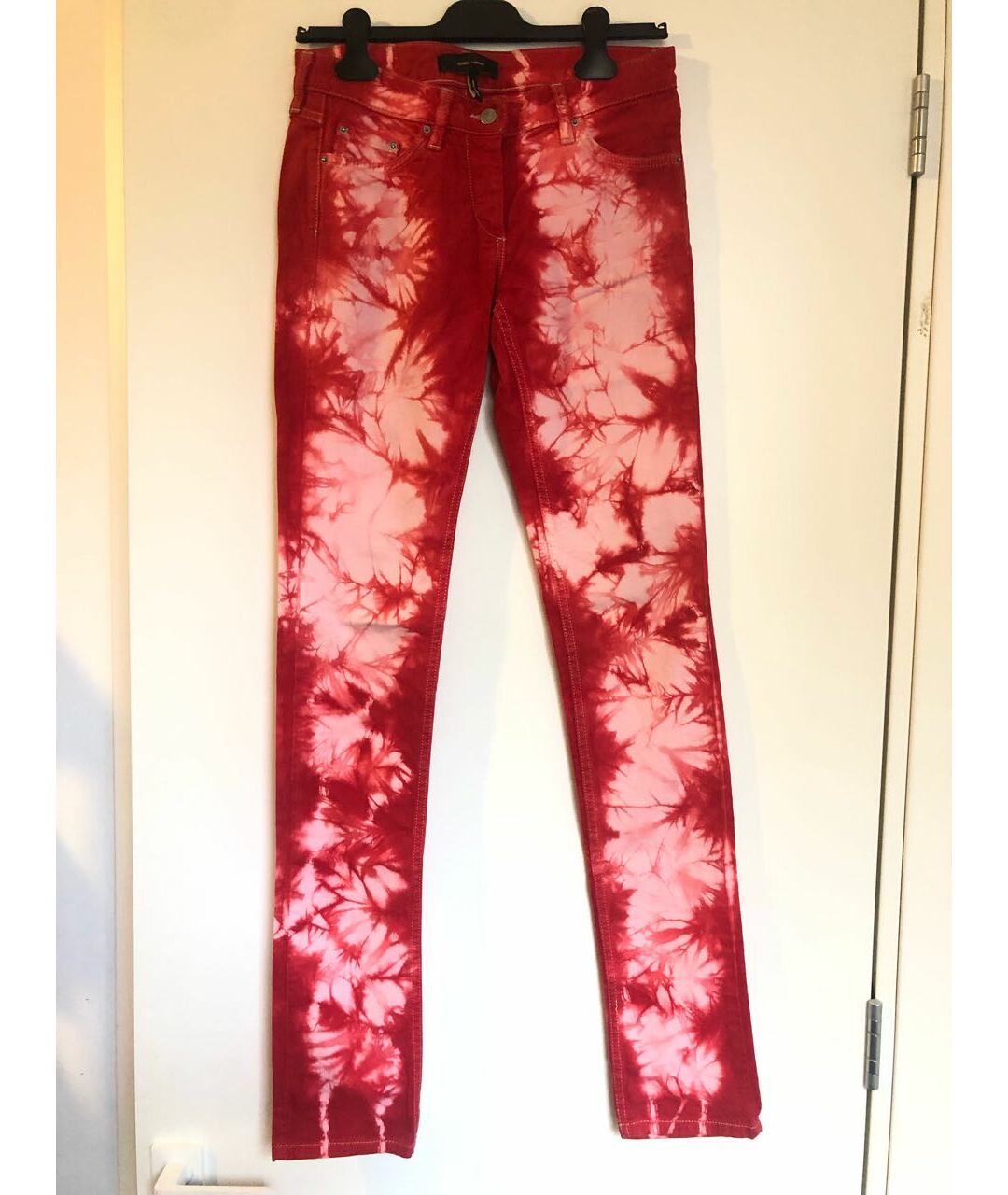ISABEL MARANT Красные хлопко-эластановые прямые джинсы, фото 7