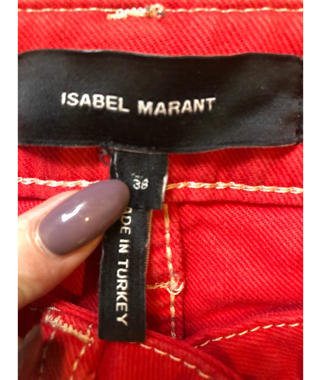 ISABEL MARANT Красные хлопко-эластановые прямые джинсы, фото 4