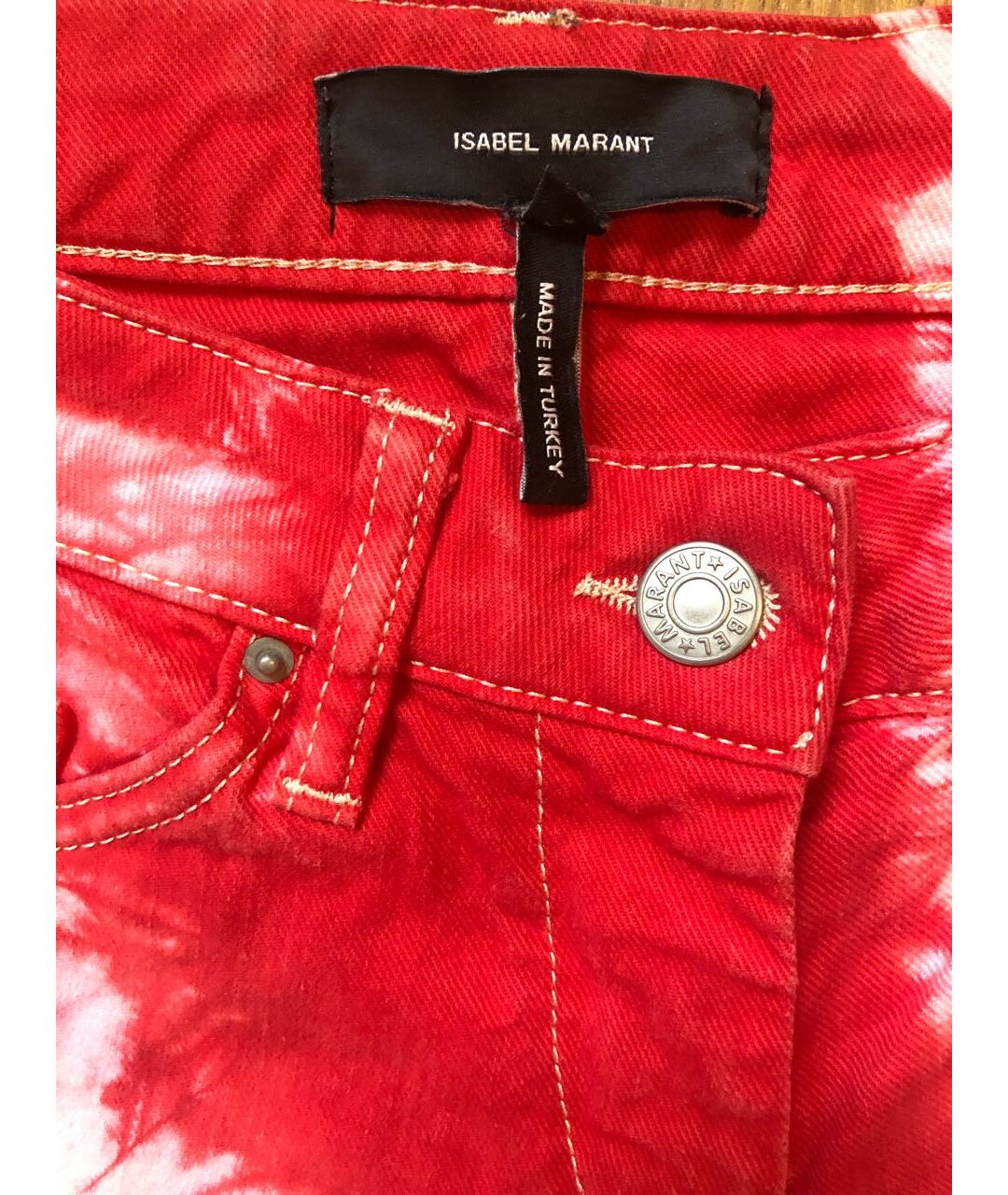ISABEL MARANT Красные хлопко-эластановые прямые джинсы, фото 3