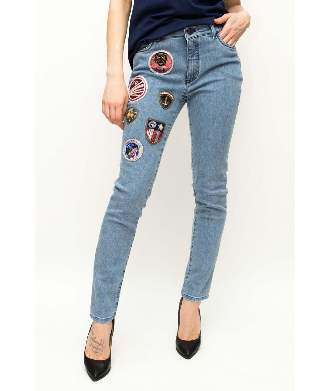 MR & MRS ITALY Голубые хлопковые джинсы слим, фото 2