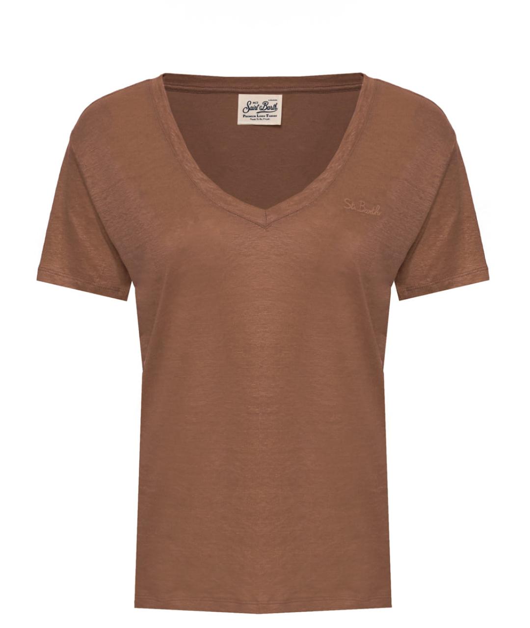 MC2 SAINT BARTH Коричневая льняная футболка, фото 1