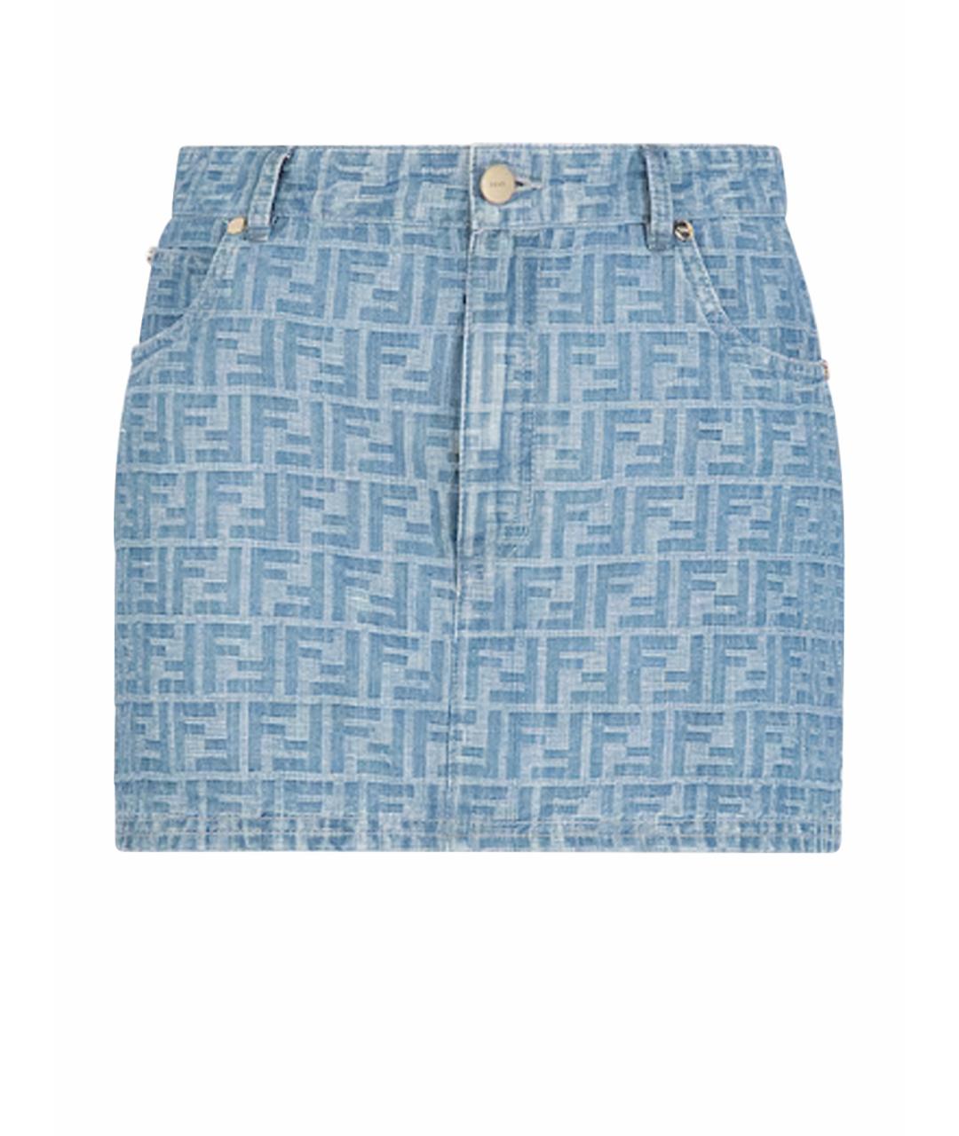 FENDI Голубая хлопковая юбка мини, фото 1