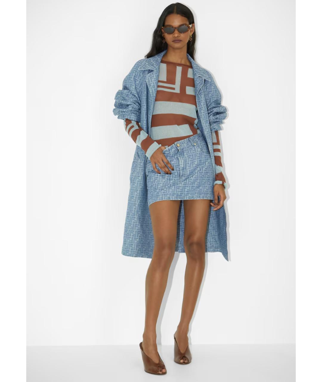 FENDI Голубая хлопковая юбка мини, фото 4