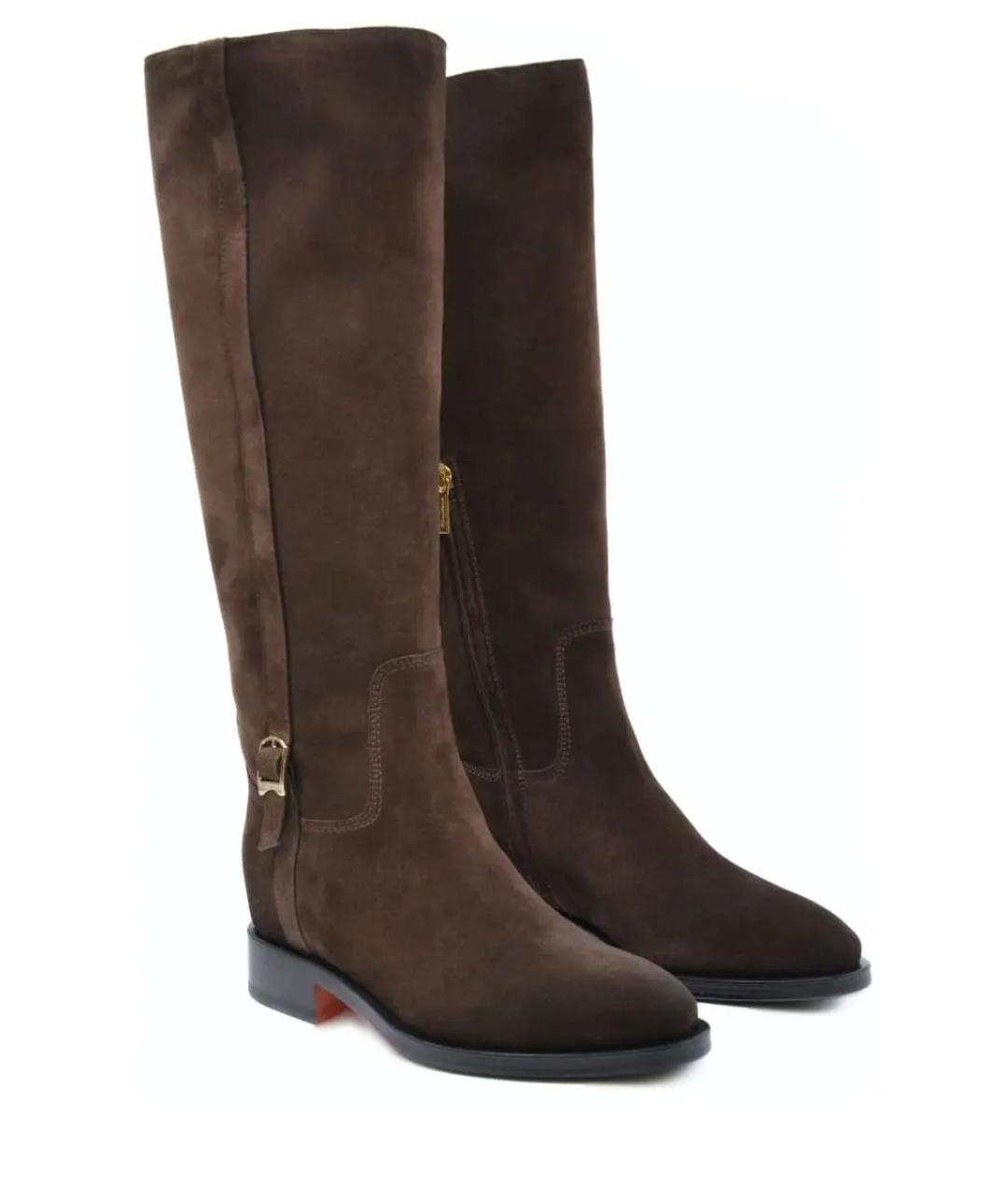 SANTONI Коричневые замшевые сапоги, фото 2