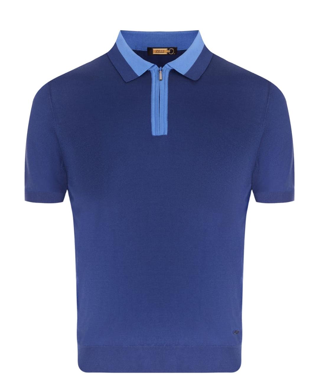ZILLI Синее хлопковое поло с коротким рукавом, фото 1