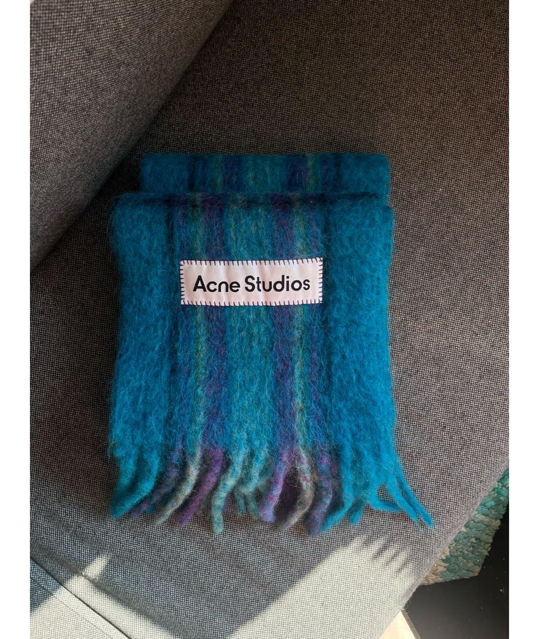 ACNE STUDIOS Бирюзовый шерстяной шарф, фото 4