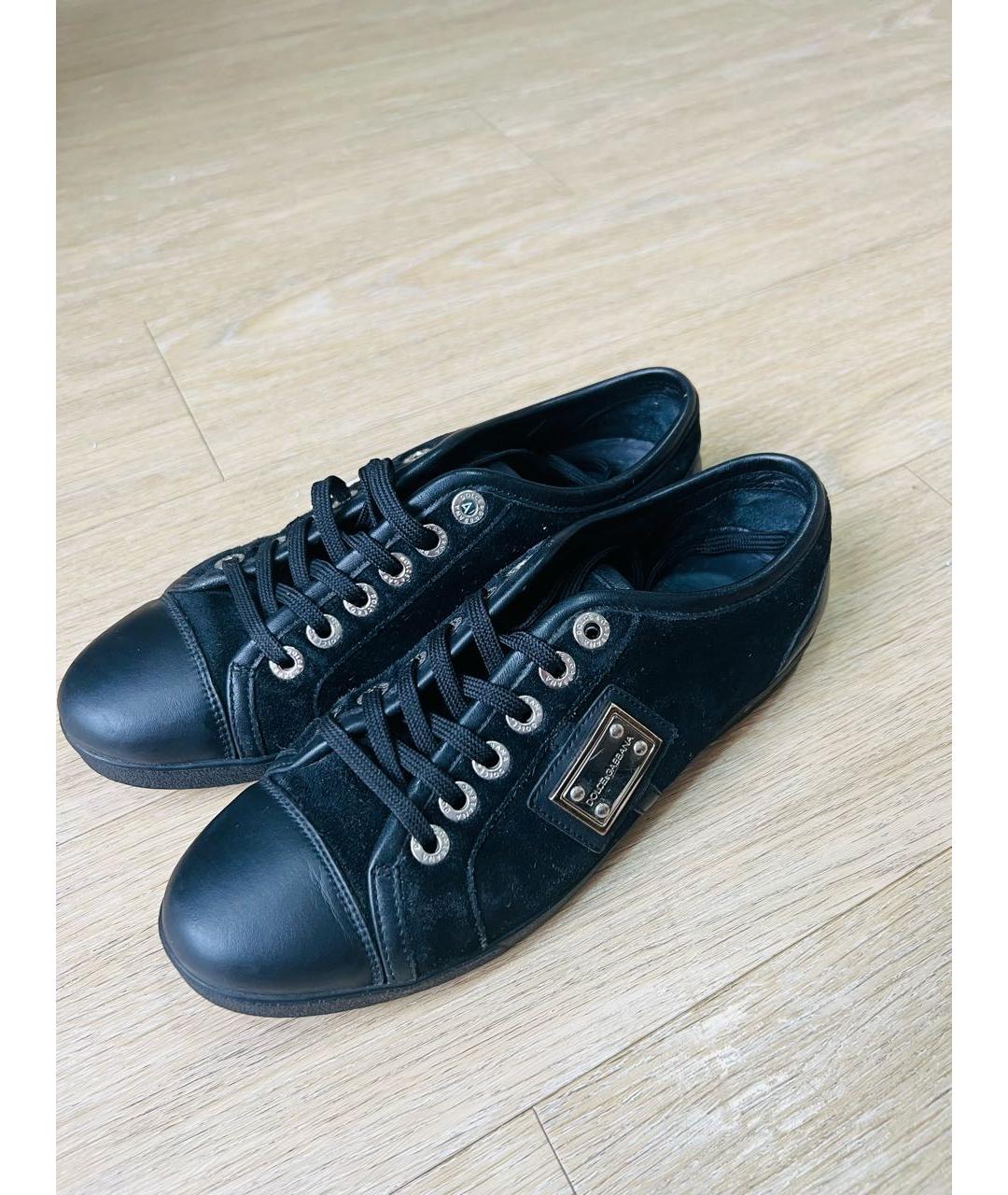 DOLCE&GABBANA Черные кожаные кеды, фото 2