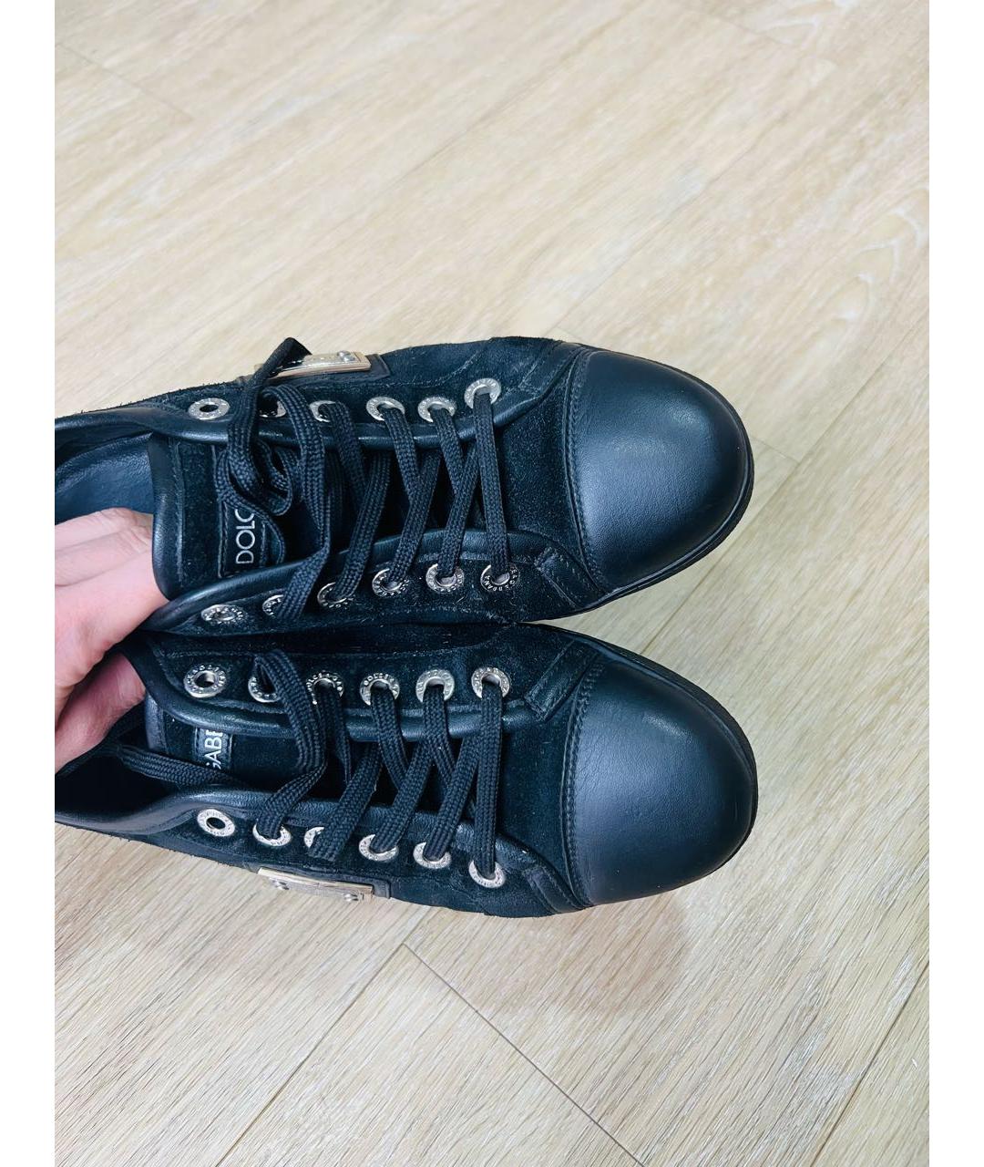 DOLCE&GABBANA Черные кожаные кеды, фото 8