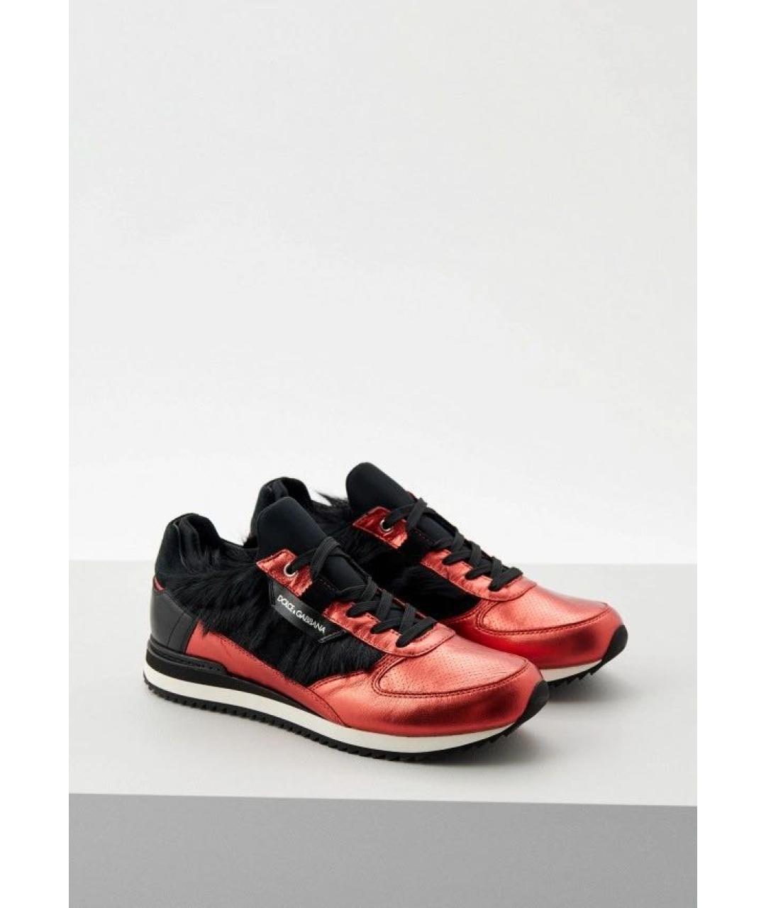 DOLCE&GABBANA Красные кожаные кроссовки, фото 2
