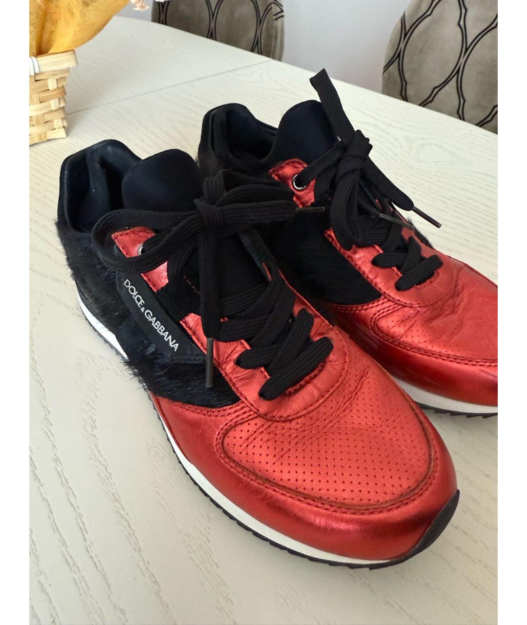 DOLCE&GABBANA Красные кожаные кроссовки, фото 5