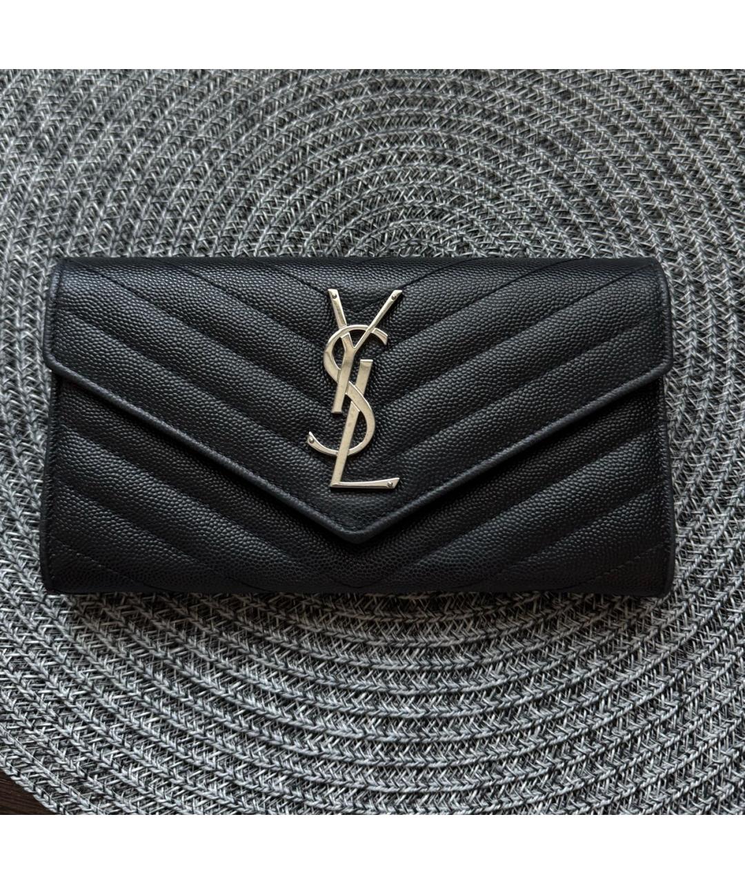 SAINT LAURENT Черный кожаный кошелек, фото 6
