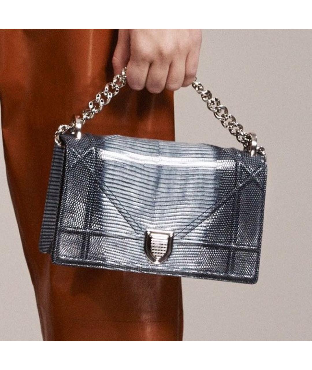 CHRISTIAN DIOR Голубая сумка через плечо из экзотической кожи, фото 5