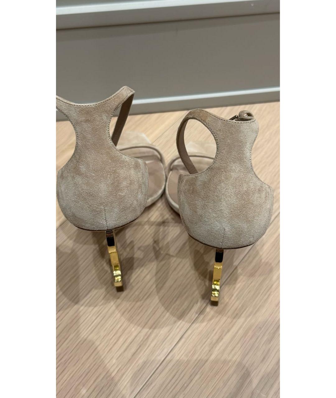 SAINT LAURENT Бежевые замшевые босоножки, фото 3