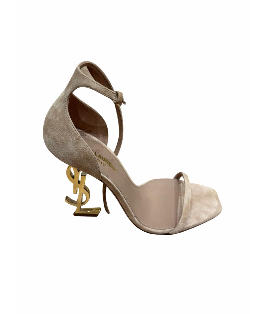 SAINT LAURENT Бежевые замшевые босоножки, фото 1