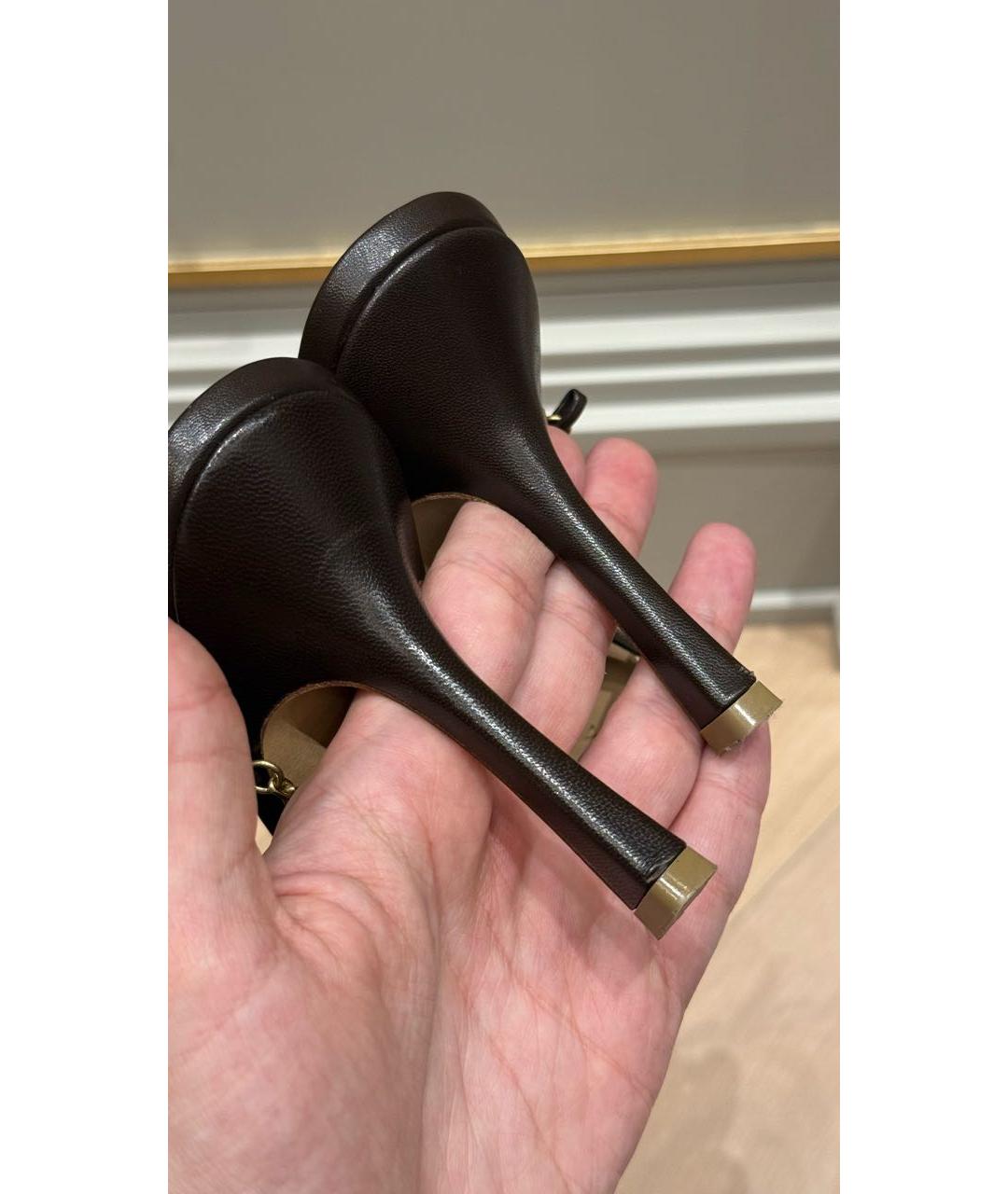 BOTTEGA VENETA Коричневые кожаные босоножки, фото 4