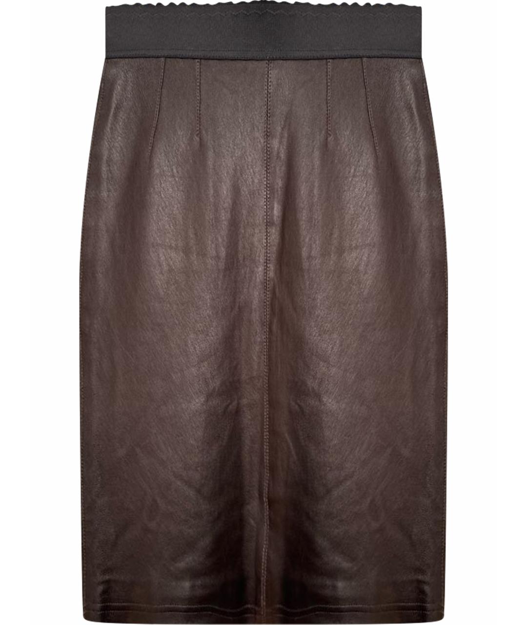 DOLCE&GABBANA Коричневая кожаная юбка миди, фото 1