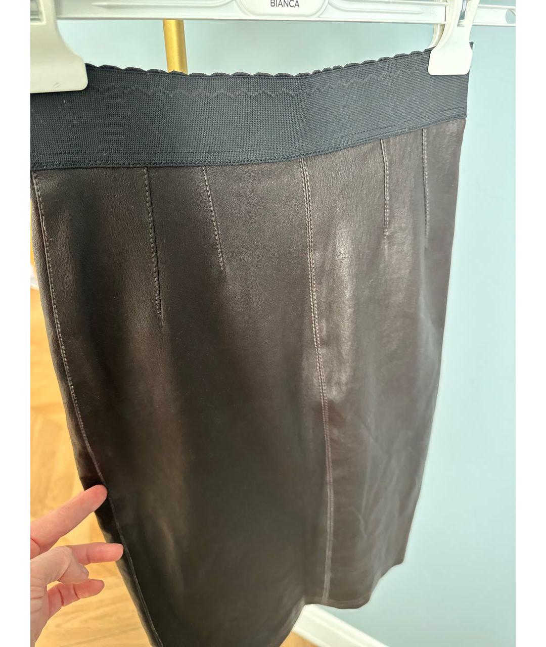 DOLCE&GABBANA Коричневая кожаная юбка миди, фото 4