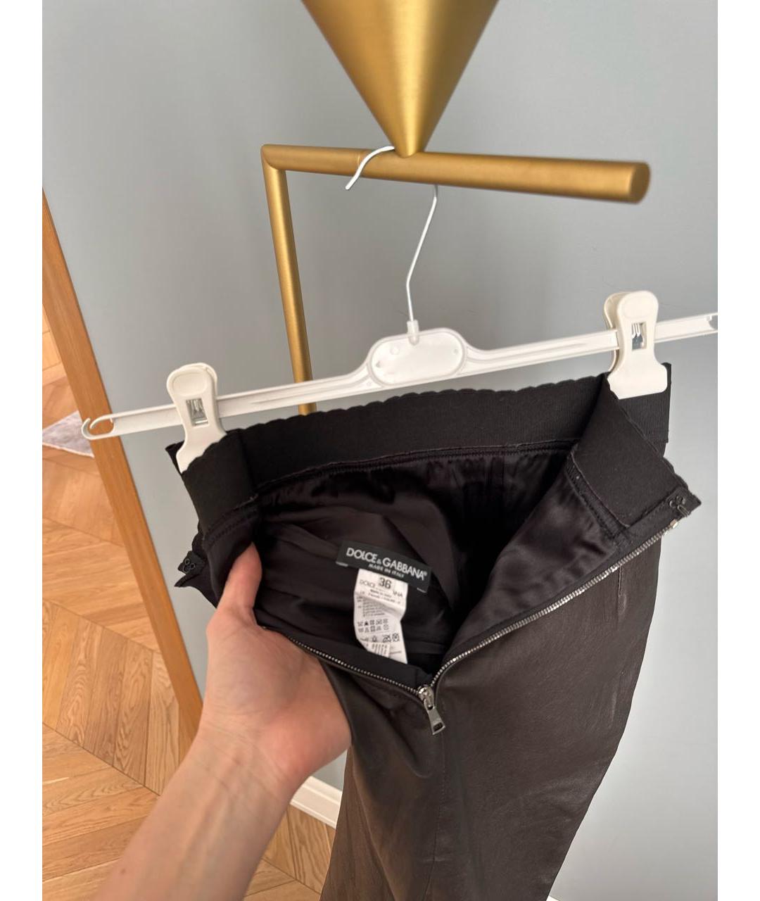 DOLCE&GABBANA Коричневая кожаная юбка миди, фото 3