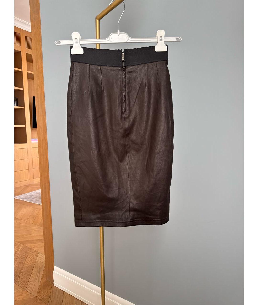 DOLCE&GABBANA Коричневая кожаная юбка миди, фото 2