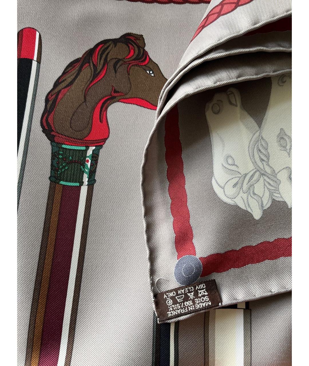 HERMES Серый шелковый платок, фото 6