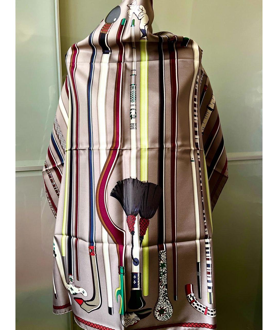 HERMES Серый шелковый платок, фото 7