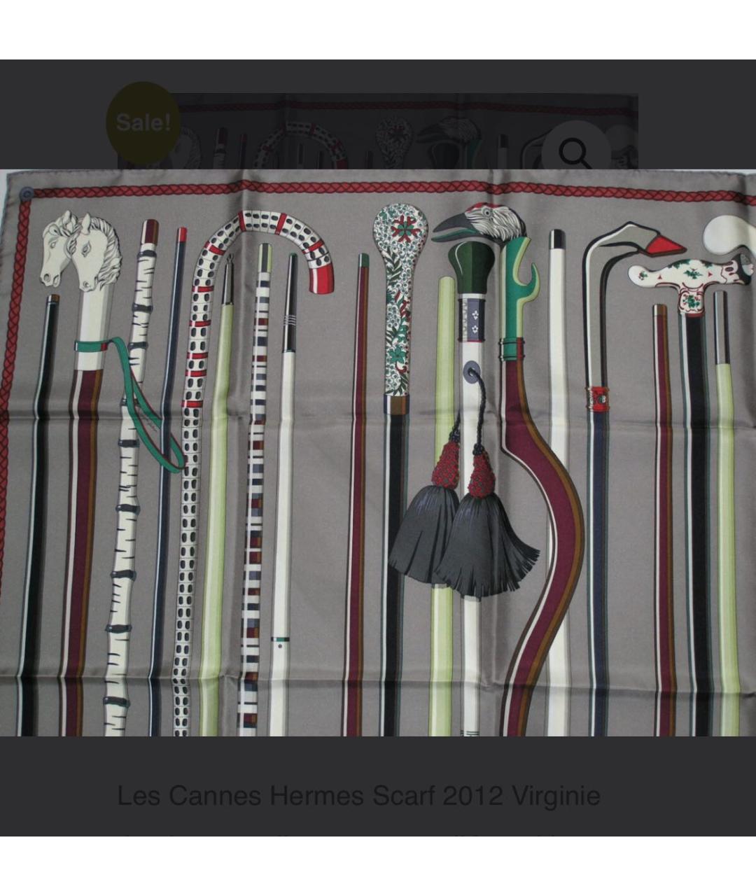 HERMES Серый шелковый платок, фото 4