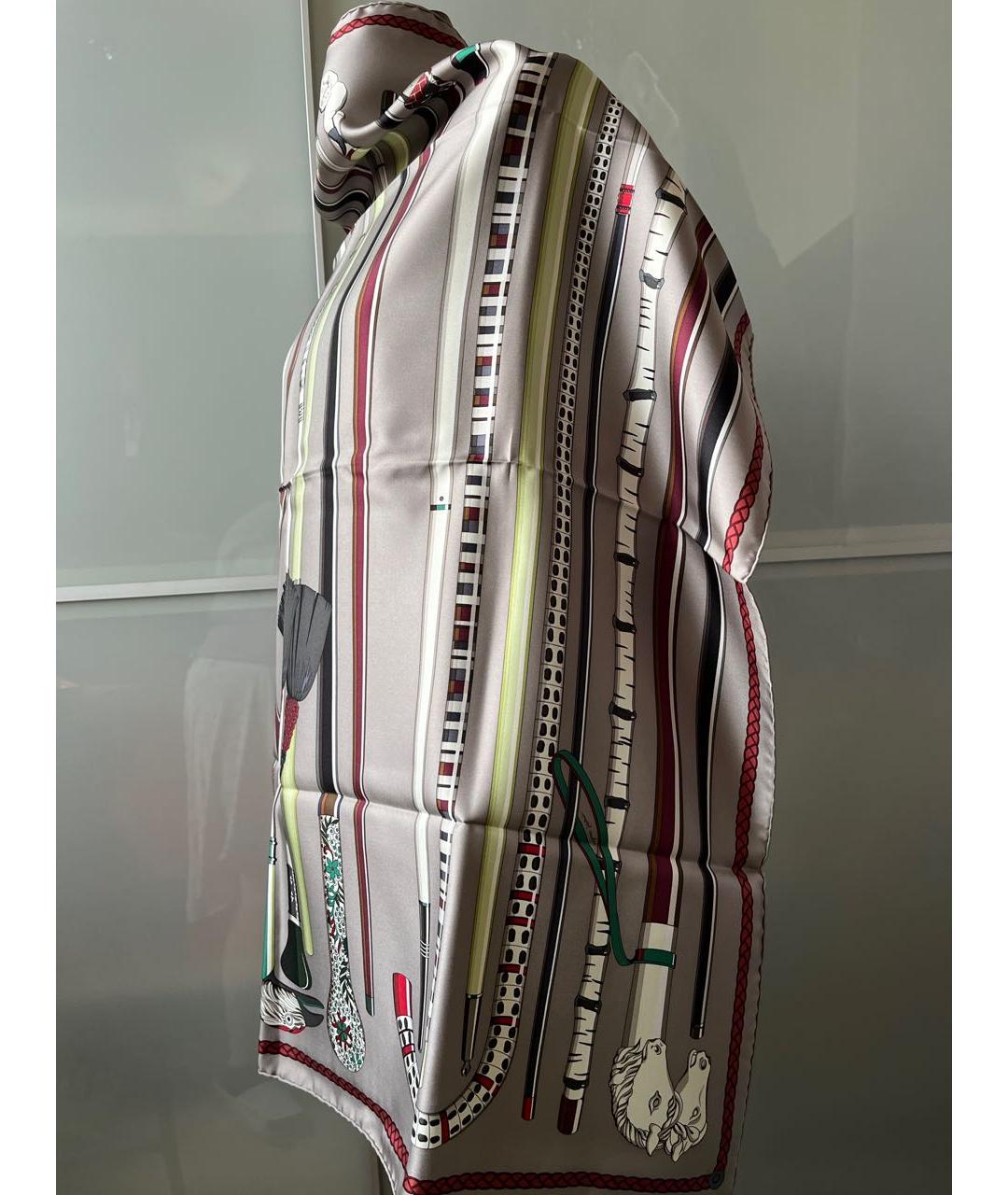 HERMES Серый шелковый платок, фото 8