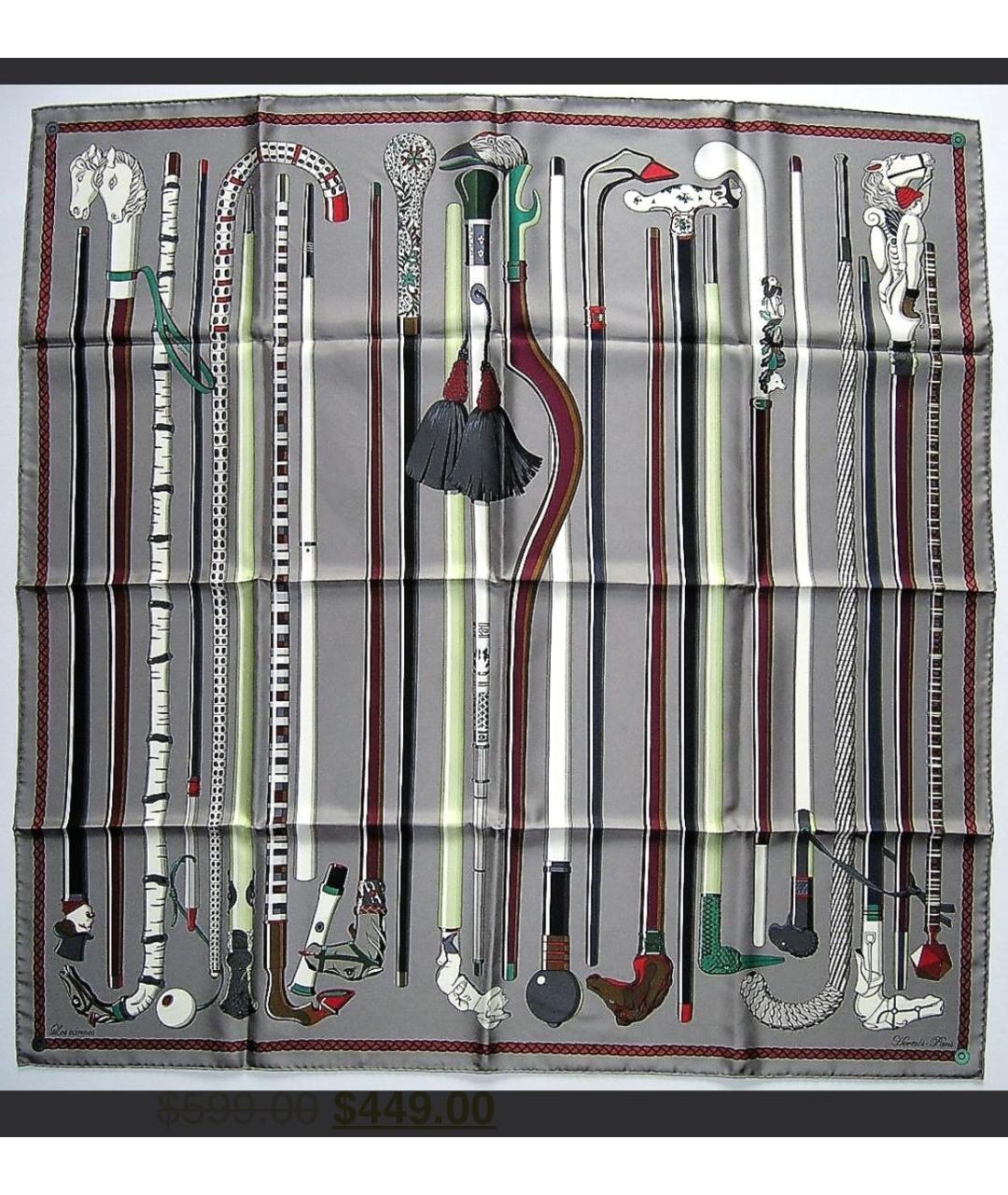 HERMES Серый шелковый платок, фото 2