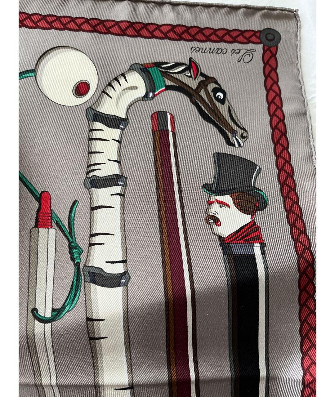 HERMES Серый шелковый платок, фото 5